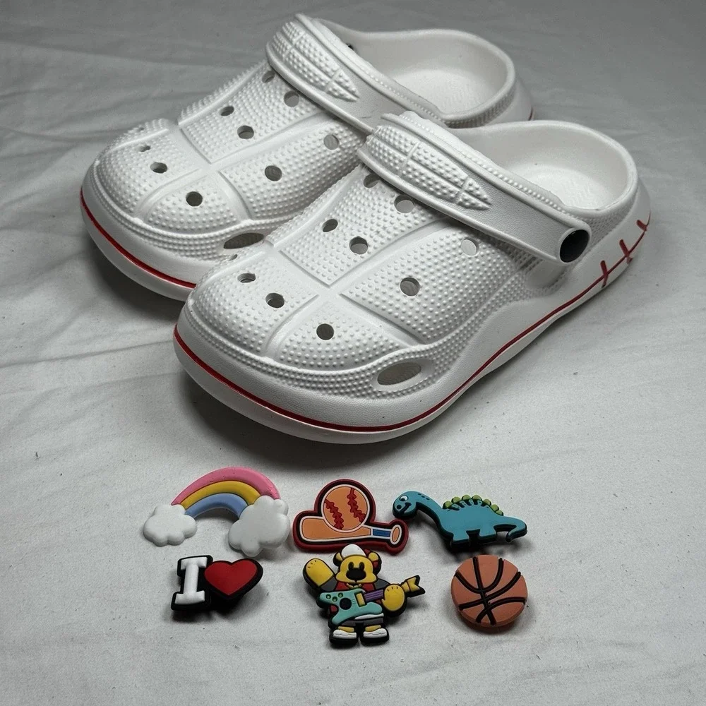 Kids White Clogs Size US 13 Slip On Sandals With Charms Lightweight‎